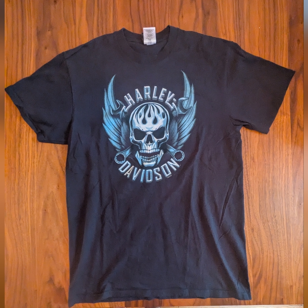 Harley-Davidson Black Tee with Blue Skull Design